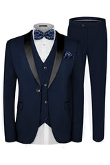 Barret Chic Deep Blue Shawl Lapel 3-Piece Wedding Suit for Men