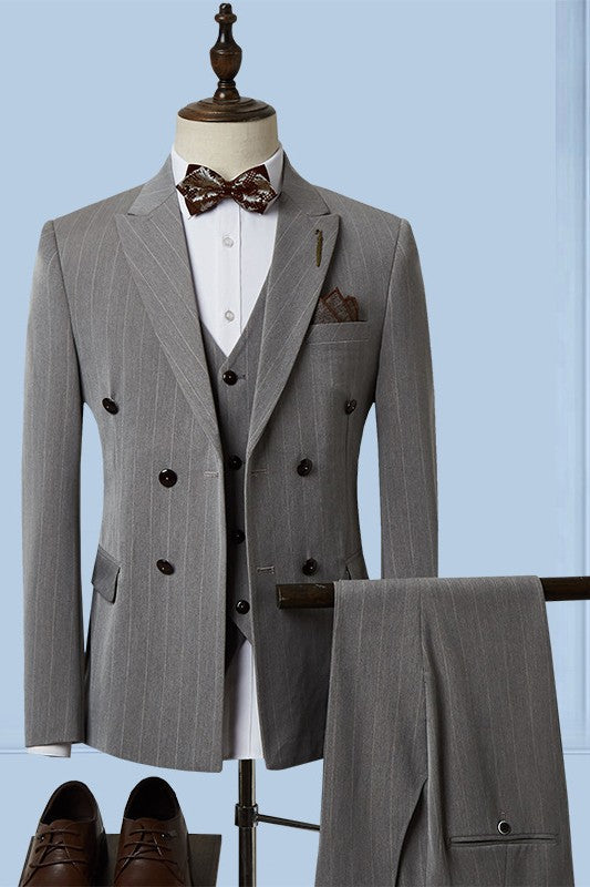 Gray Striped Three-Piece Business Suit - New Arrival