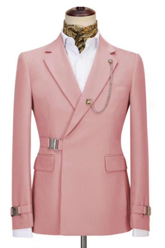 Fashion Pink One Button Close-Fitting Notched Lapel Prom Men's Suit