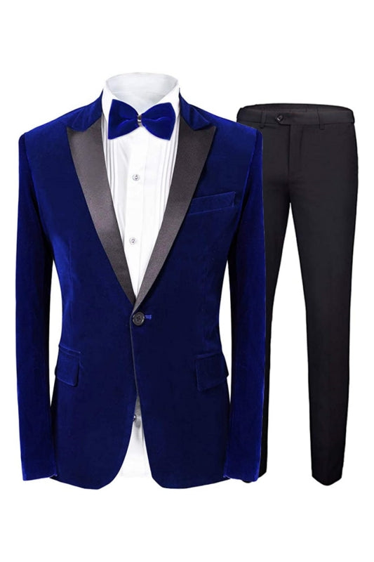 Basil Fashion Royal Blue Peaked Lapel 2-Piece Velvet Prom Suit for Men