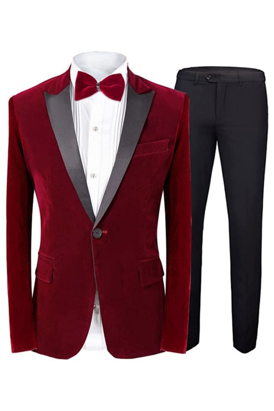 Baird Red Two-Piece Velvet Peaked Lapel Prom Suit