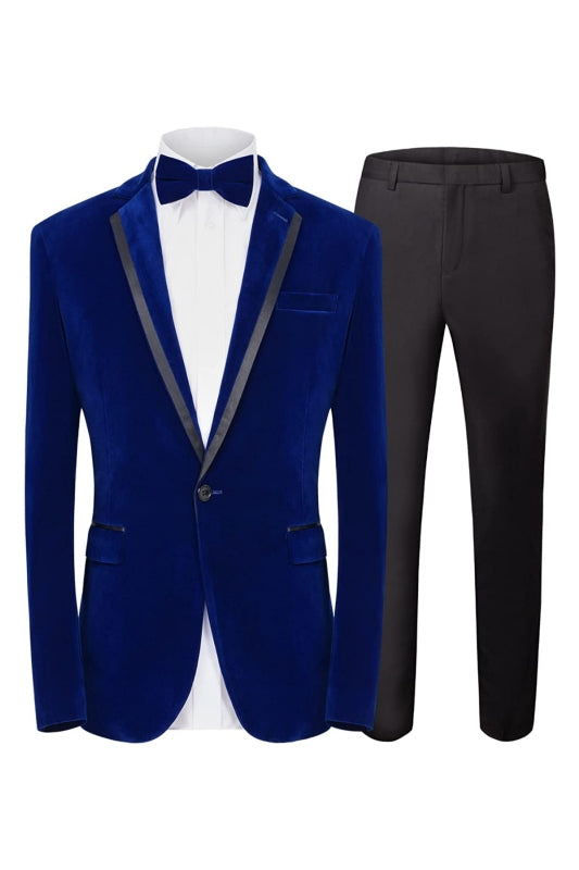 Beacher Fancy Royal Blue Notched Lapel 2-Piece Velvet Prom Suit