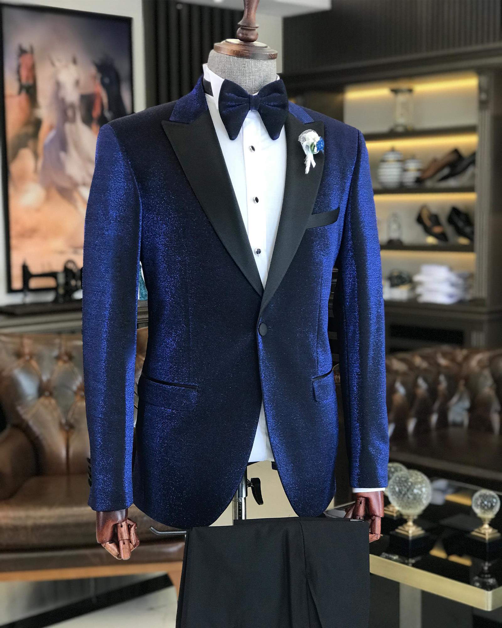 Clement Chic Deep Blue Peaked Lapel Prom Suit for Men