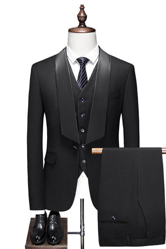 Cash Bespoke Black Shawl Lapel 3-Piece Men's Wedding Suit