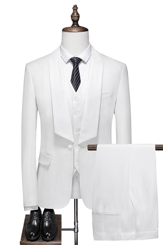 Chad Modern White Shawl Lapel 3-Piece Men's Wedding Suit