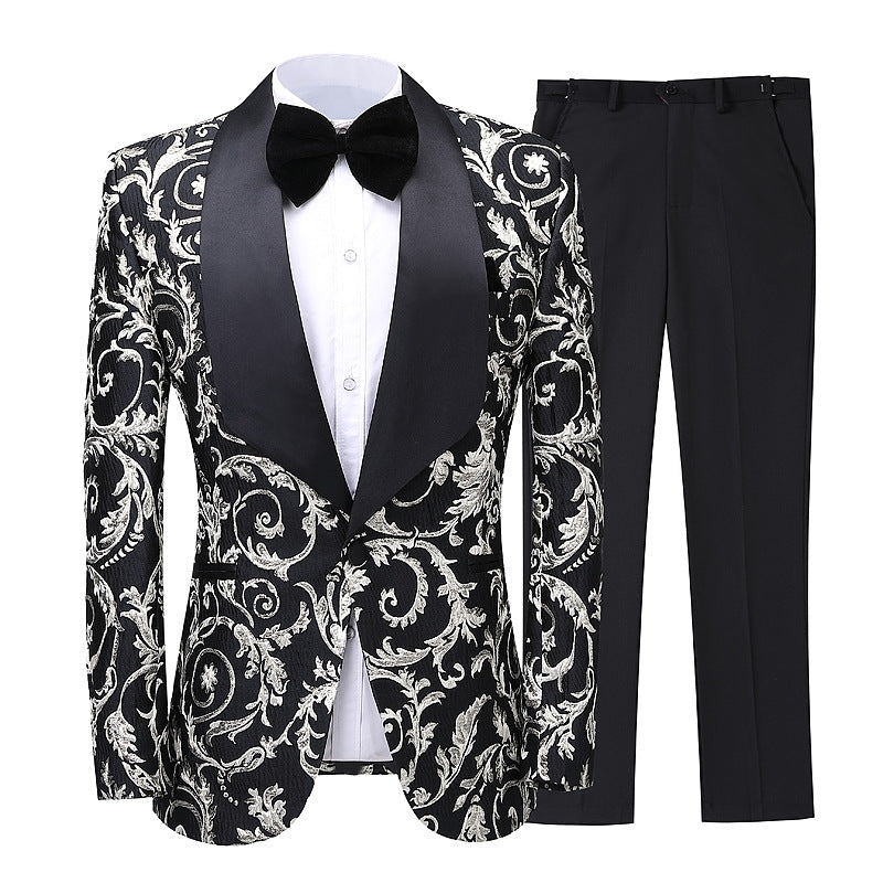 Dick Modern Black Shawl Lapel Jacquard Wedding Suit for Men