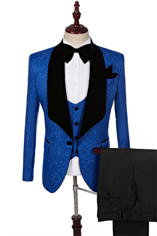 Dennis Royal Blue Three-Piece Jacquard Shawl Lapel Wedding Suit