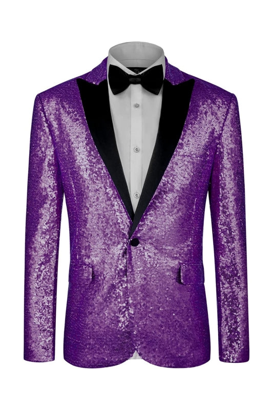 Purple Peaked Lapel Sequins Prom Suit