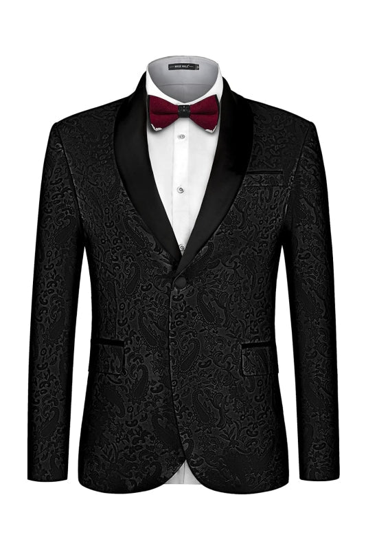 Fitzgerald Formal Black Shawl Lapel Jacquard Wedding Suit for Men