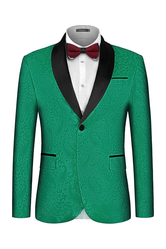 Frank Modern Green Shawl Lapel Jacquard Wedding Suit for Men