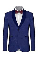 Felix Chic Navy Blue Shawl Lapel 2-Piece Jacquard Men's Wedding Suit