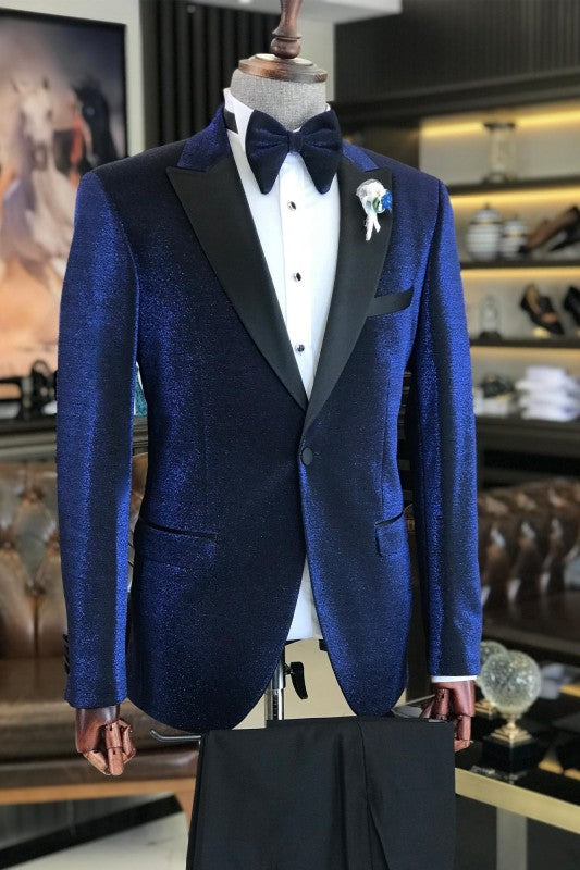 Clement Chic Deep Blue Peaked Lapel Prom Suit for Men