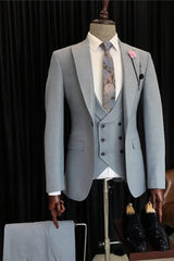 Clare Chic Gray Peaked Lapel 3-Piece Men's Business Suit