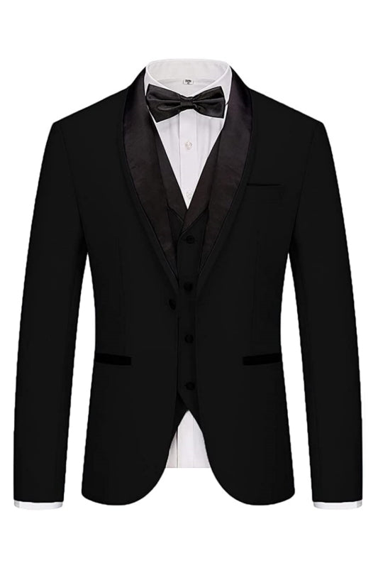 Gustave Formal Black 3-Piece Shawl Lapel Men's Wedding Suit