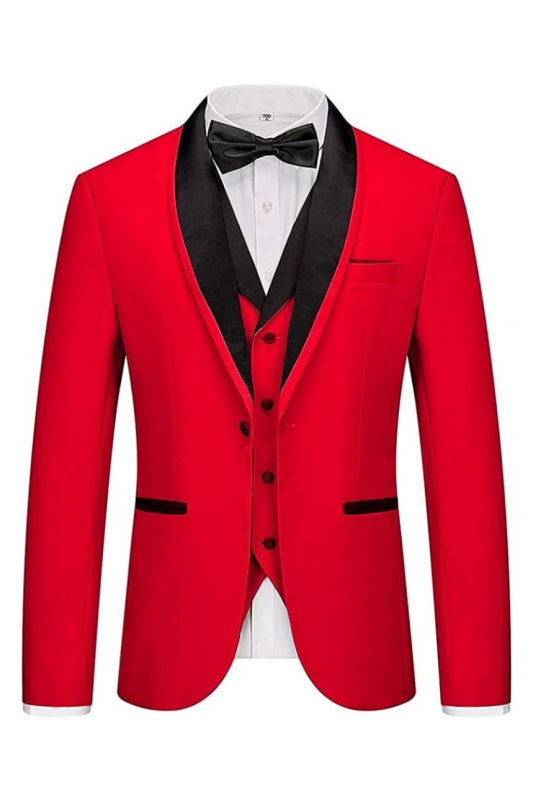 Gabriel Fancy Red 3-Piece Shawl Lapel Men's Wedding Suit