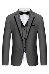 Griffith Black Three-Piece Notched Lapel Business Suit for Men