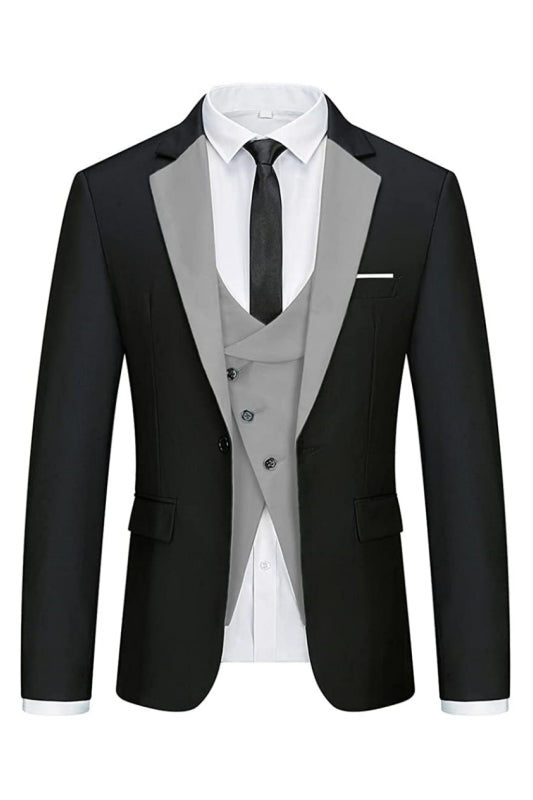 Gerald Modern Black and Gray 3-Piece Notched Lapel Men's Business Suit