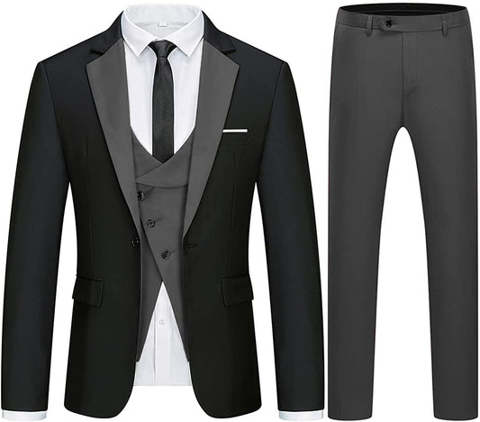 Godfery Chic Black 3-Piece Notched Lapel Business Suit for Men