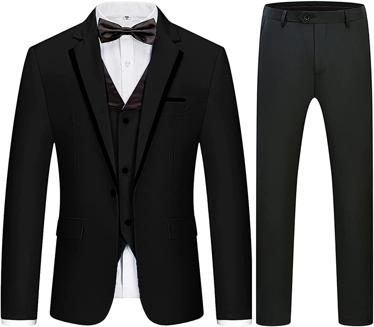 Geoff Black Three-Piece Notched Lapel Business Suit for Men