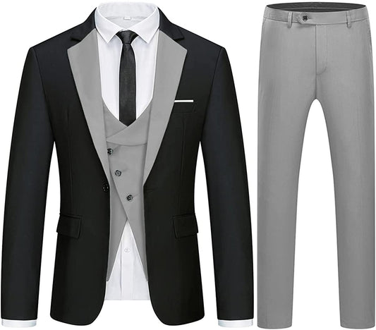 Gerald Modern Black and Gray 3-Piece Notched Lapel Men's Business Suit