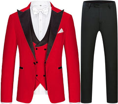 Hubery Modern Red Peaked Lapel 3-Piece Men's Prom Suit