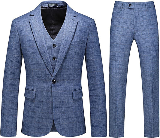 Haie Light Blue Notched Lapel Three-Piece Business Suit for Men