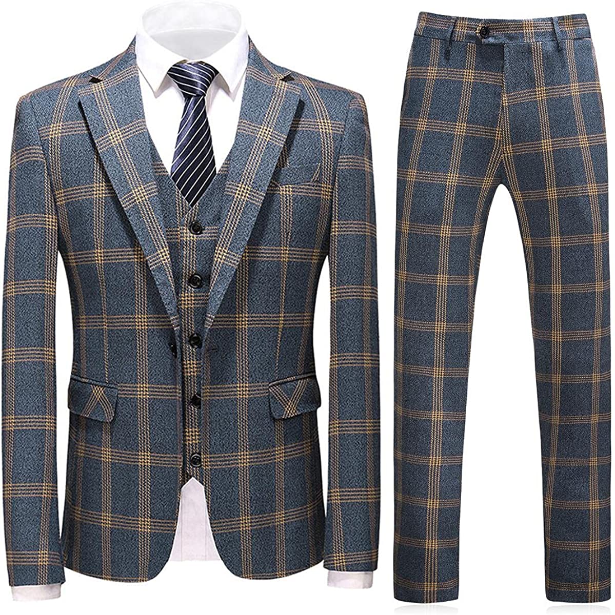 Marsh Blue Notched Lapel Three-Piece Business Suit