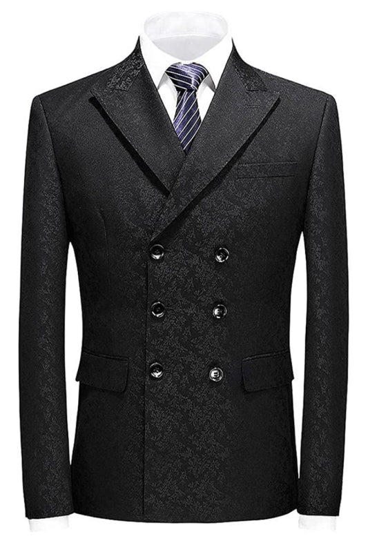 Emmett Black Double-Breasted Jacquard Prom Suit for Men