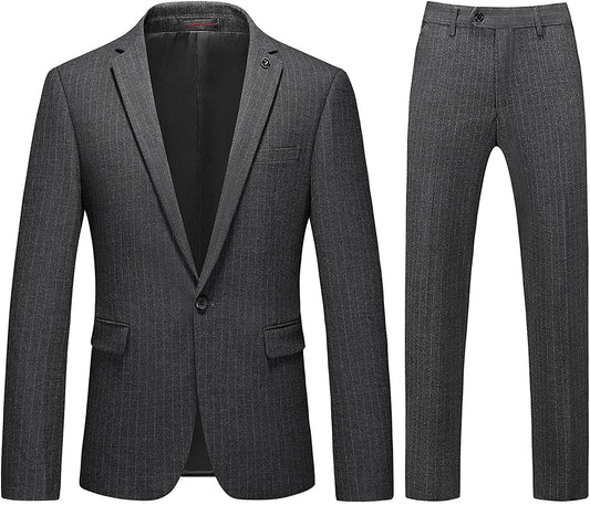 Iennon Gray Striped Peaked Lapel Business Suit for Men