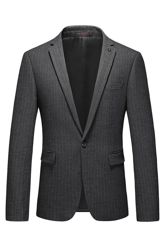 Iennon Gray Striped Peaked Lapel Business Suit for Men