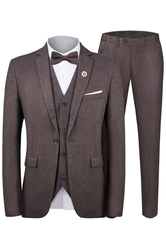 Ianden Light Coffee Three-Piece Notched Lapel Business Suit for Men