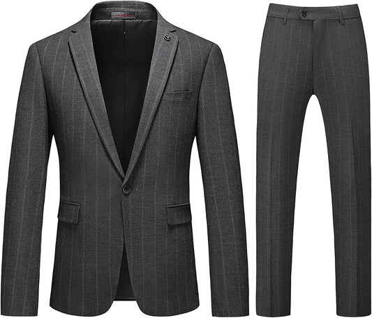 Iarkin Gray Striped Peaked Lapel Business Suit for Men