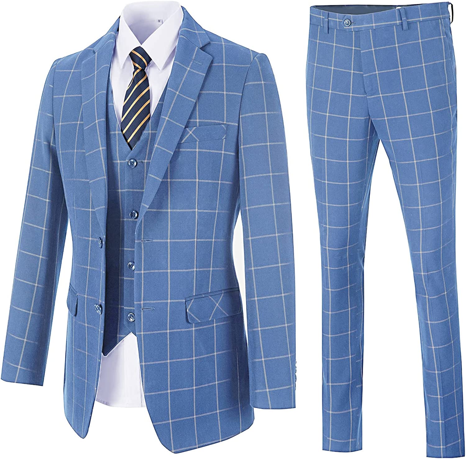 Iucien Light Blue Three-Piece Notched Lapel Business Suit for Men