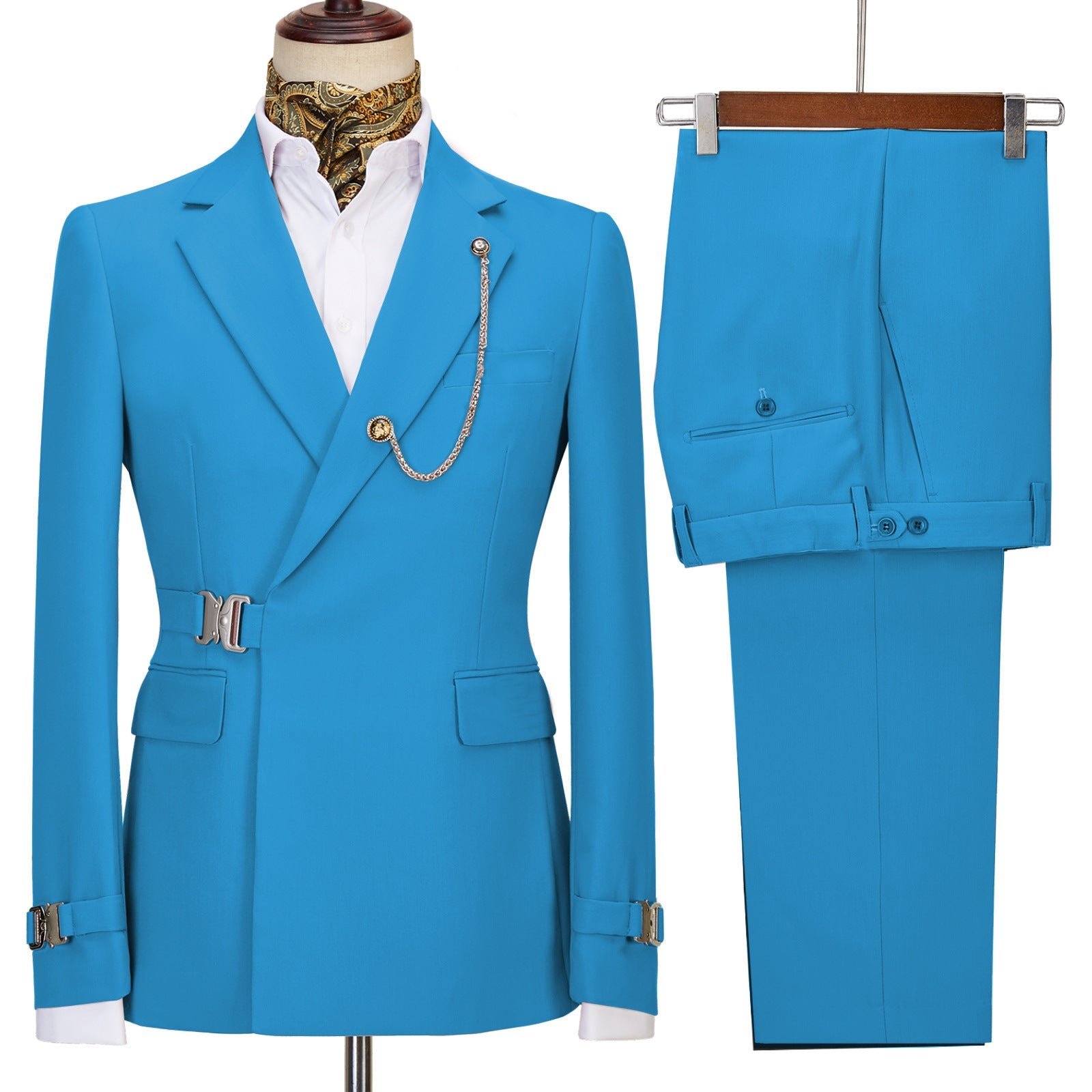 Iewis Fancy Blue Notched Lapel Prom Suit for Men