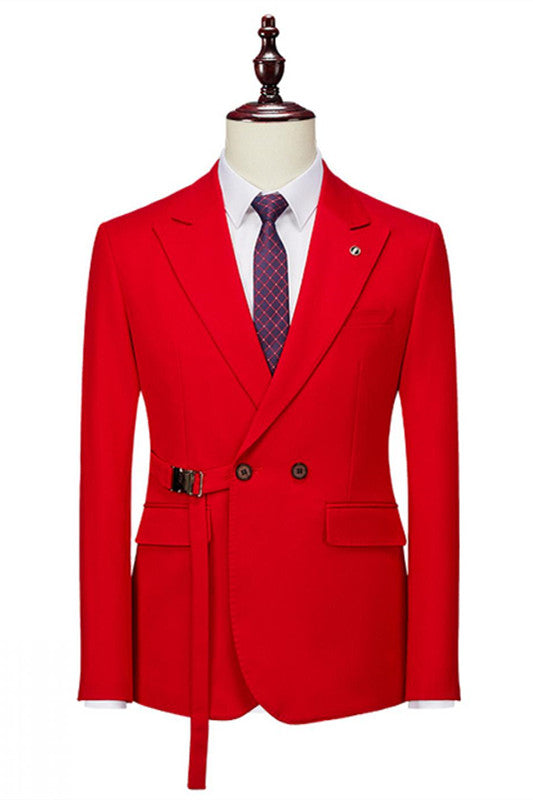 Alger Red Double-Breasted Peaked Lapel Prom Suit for Men