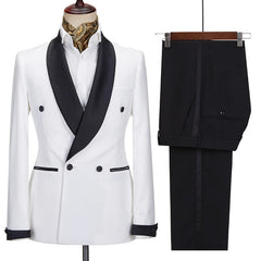 Abner Modern White Wedding Suit with Black Shawl Lapel