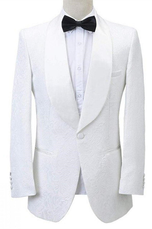 Alston White Jacquard Shawl Lapel Wedding Suit for Men