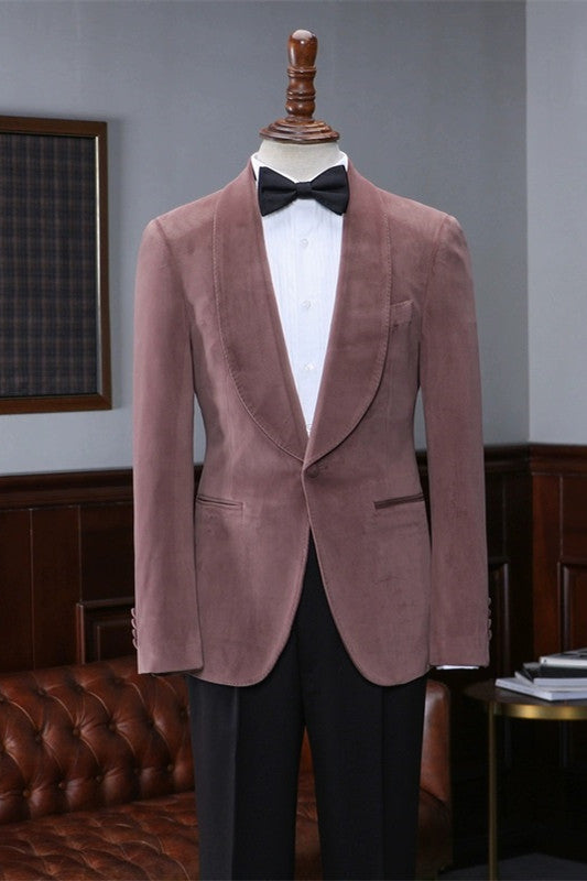 Adolph Dusty Pink Velvet Shawl Lapel Close-Fitting Wedding Suit for Men