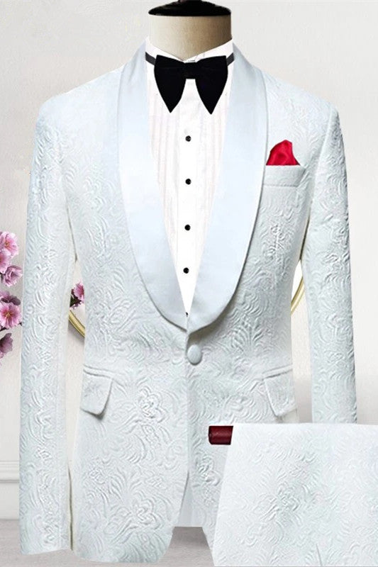 Albert White Jacquard Shawl Lapel Wedding Suit for Men - Newest