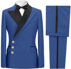 Amos Blue Peaked Lapel Prom Suit for Men - Newest