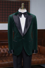 Aaron Deep Green Velvet Peaked Lapel Prom Suit for Men