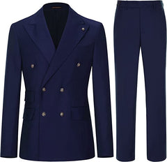 Augus Navy Blue Double-Breasted Peaked Lapel Business Suit - New Arrival