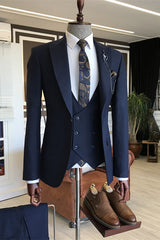 Bertram Formal Navy Blue Peaked Lapel 3-Piece Business Suit