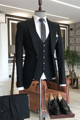 Brady Formal Black Peaked Lapel 3-Piece Business Suit