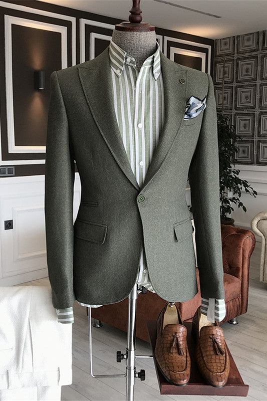 Dark Green Peaked Lapel Prom Suit