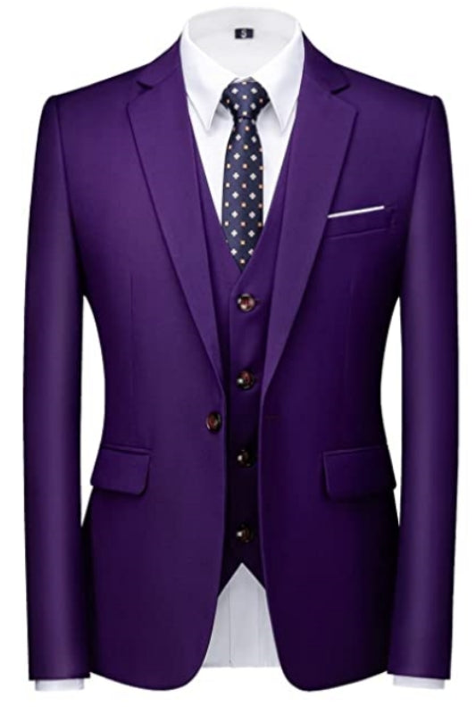 Purple Three-Piece Notched Lapel Prom Suit