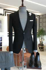 Bob Simple Black Notched Lapel Men's Business Suit