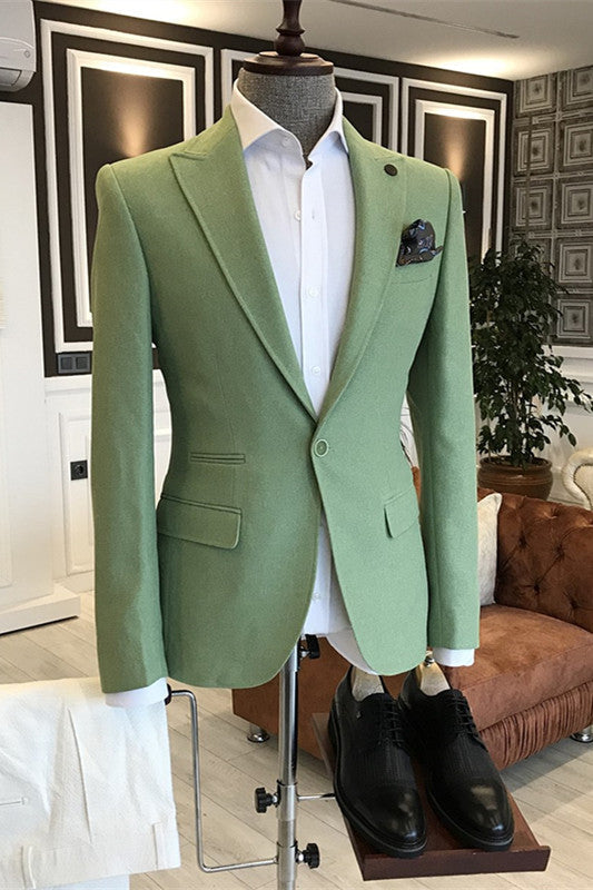 Broderick Stylish Green Peaked Lapel Men's Prom Suit