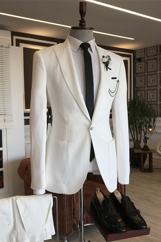 Burke Simple White Peaked Lapel Men's Prom Suit