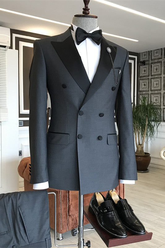 Clare Deep Gray Double-Breasted Peaked Lapel Business Suit